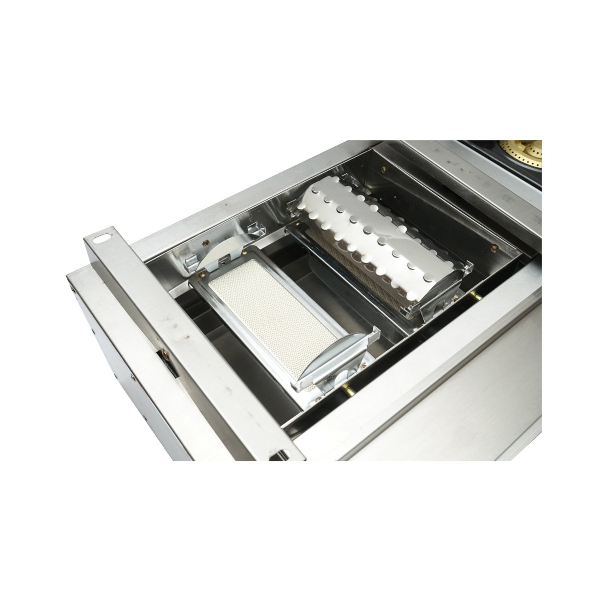 Gratar camping cu grill 2 arzatoare si 1 zona de gatit 676x400x185mm